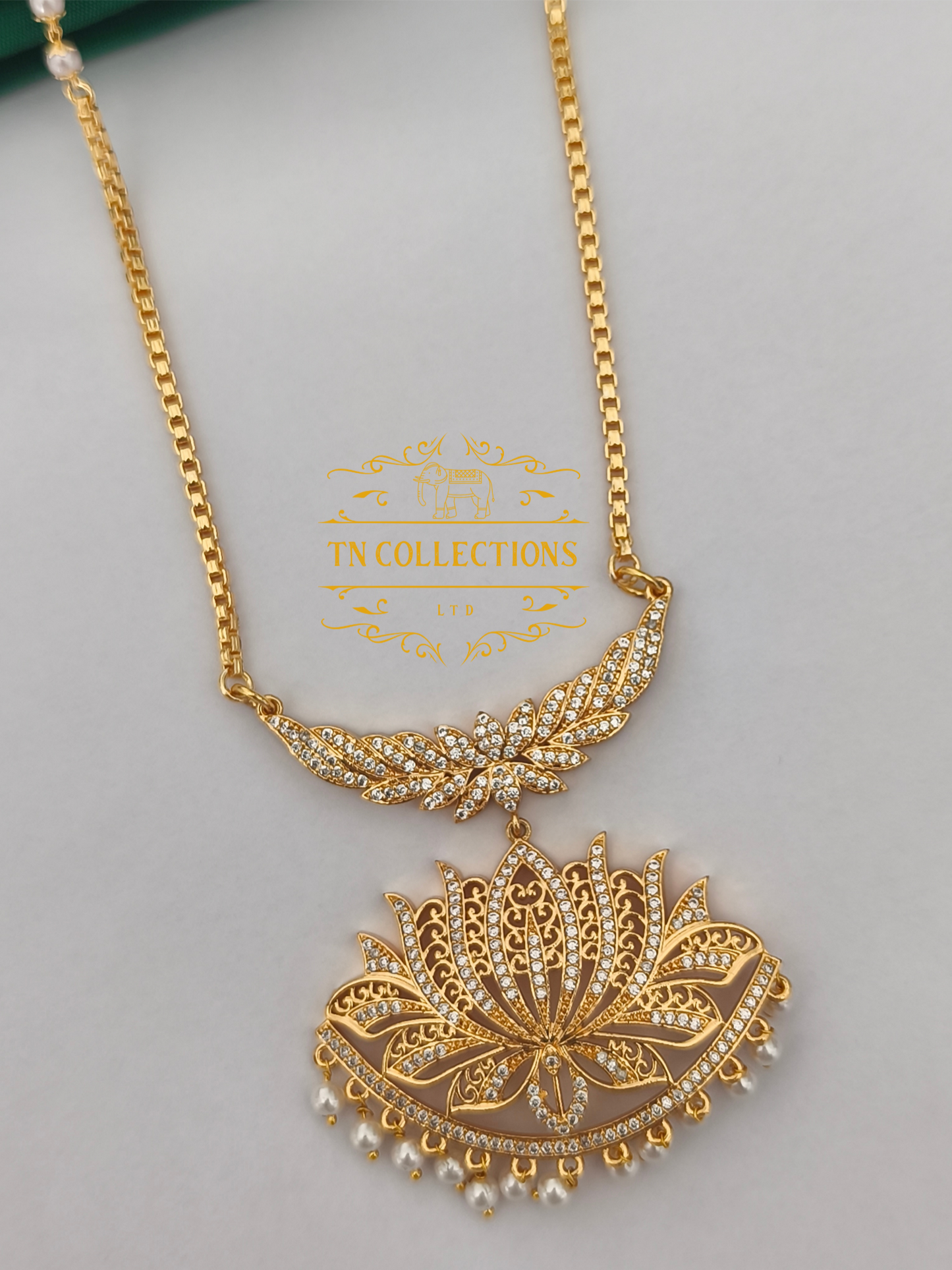 Micro Gold-Plated Lotus Pathakkam with Pearl chain