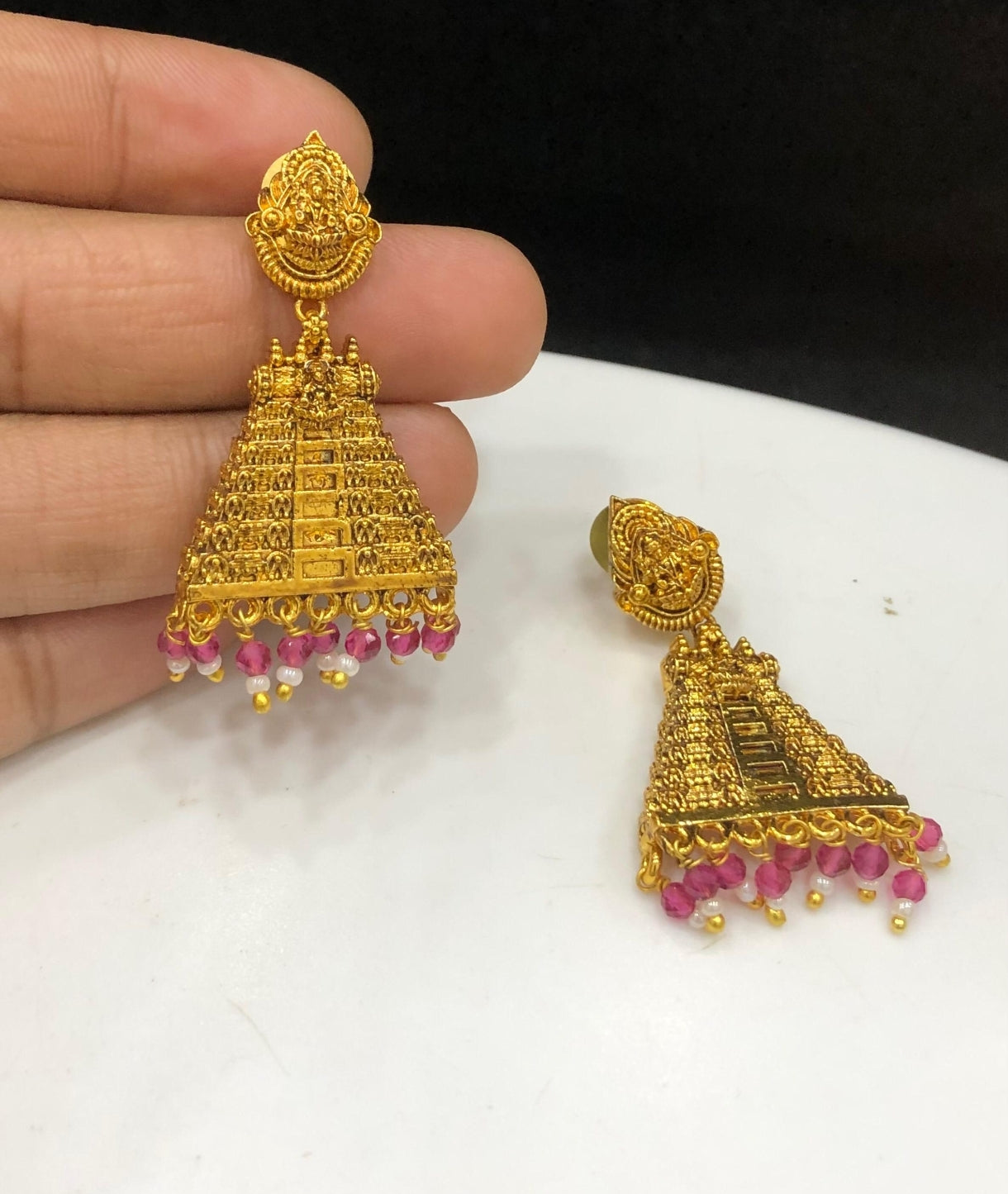 Antique Polish Brass metal kopuram Earrings