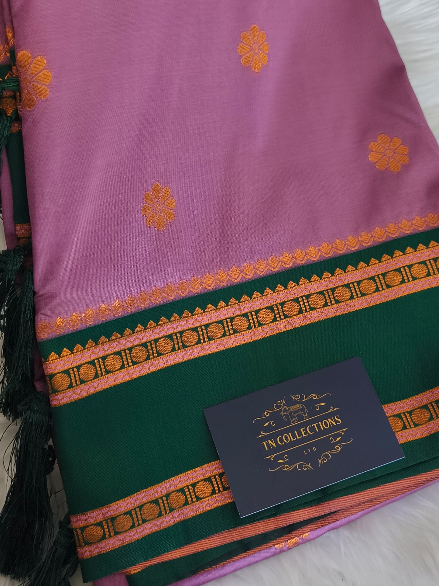 Banaras Semi Soft Silk Saree with contrast blouse and rich pallu