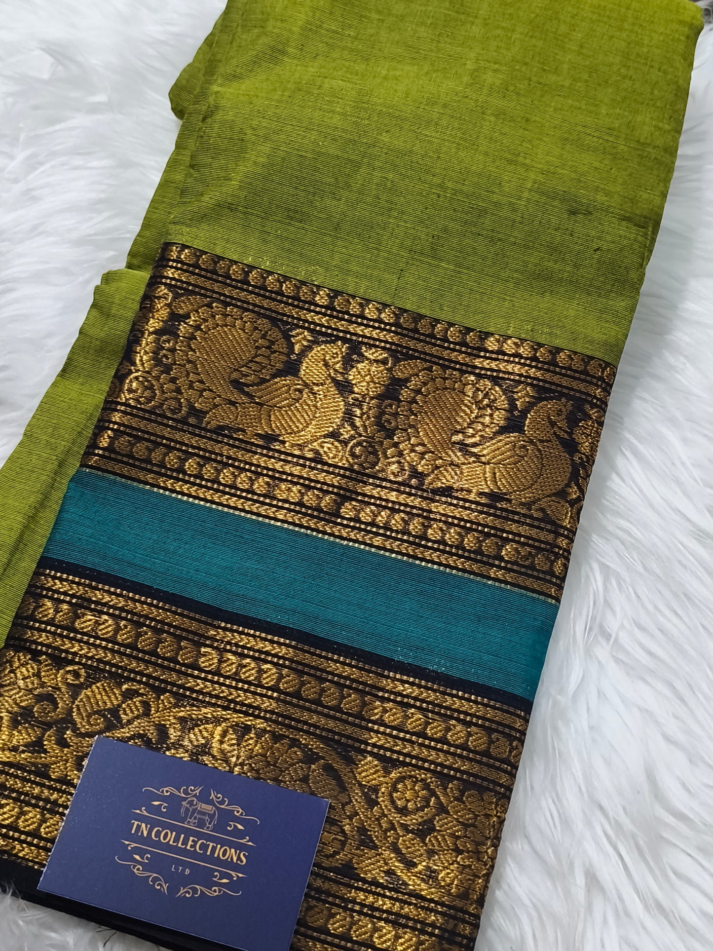 Green Pure Chettinad cotton saree with Kalamkarai blouse material