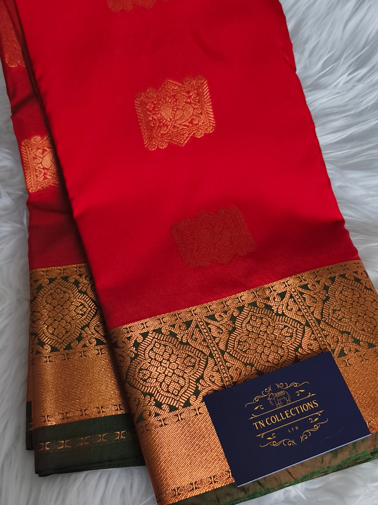 Red Premium Kanchi Semi silk saree with contrast blouse