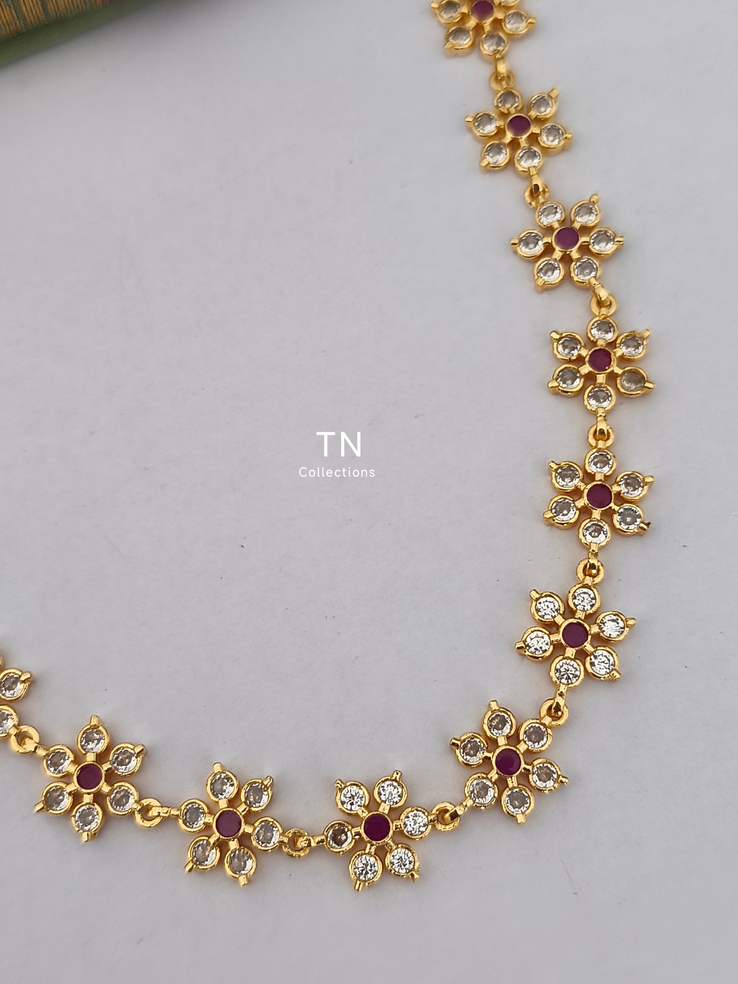 Gold Finish Flower Design Necklace