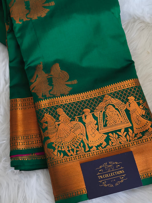 Pallakku design Green Kanchi Soft silk saree
