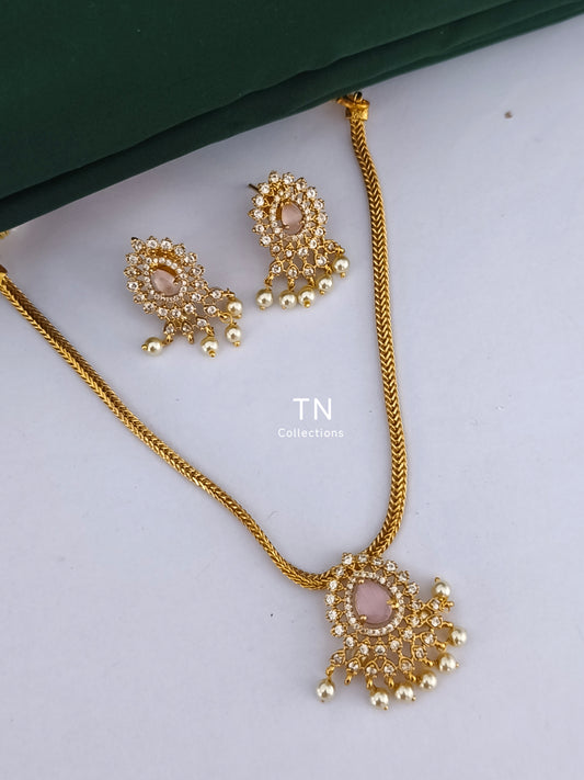 Antique Polish Simple Necklace set (Pink)