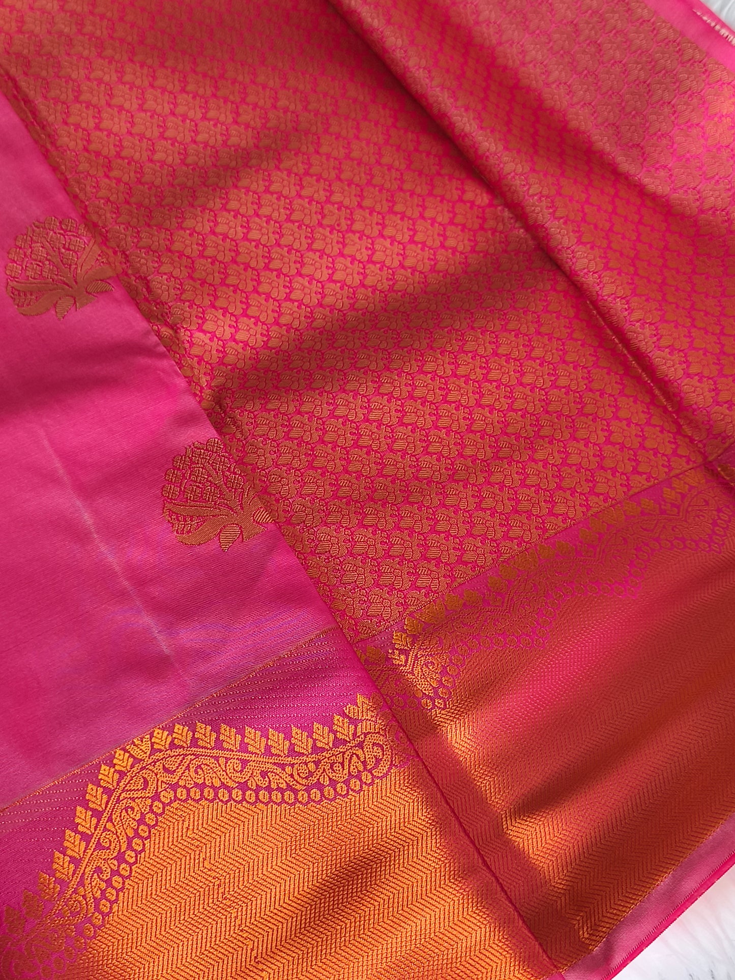 Pink Kanchi embossed soft silk saree