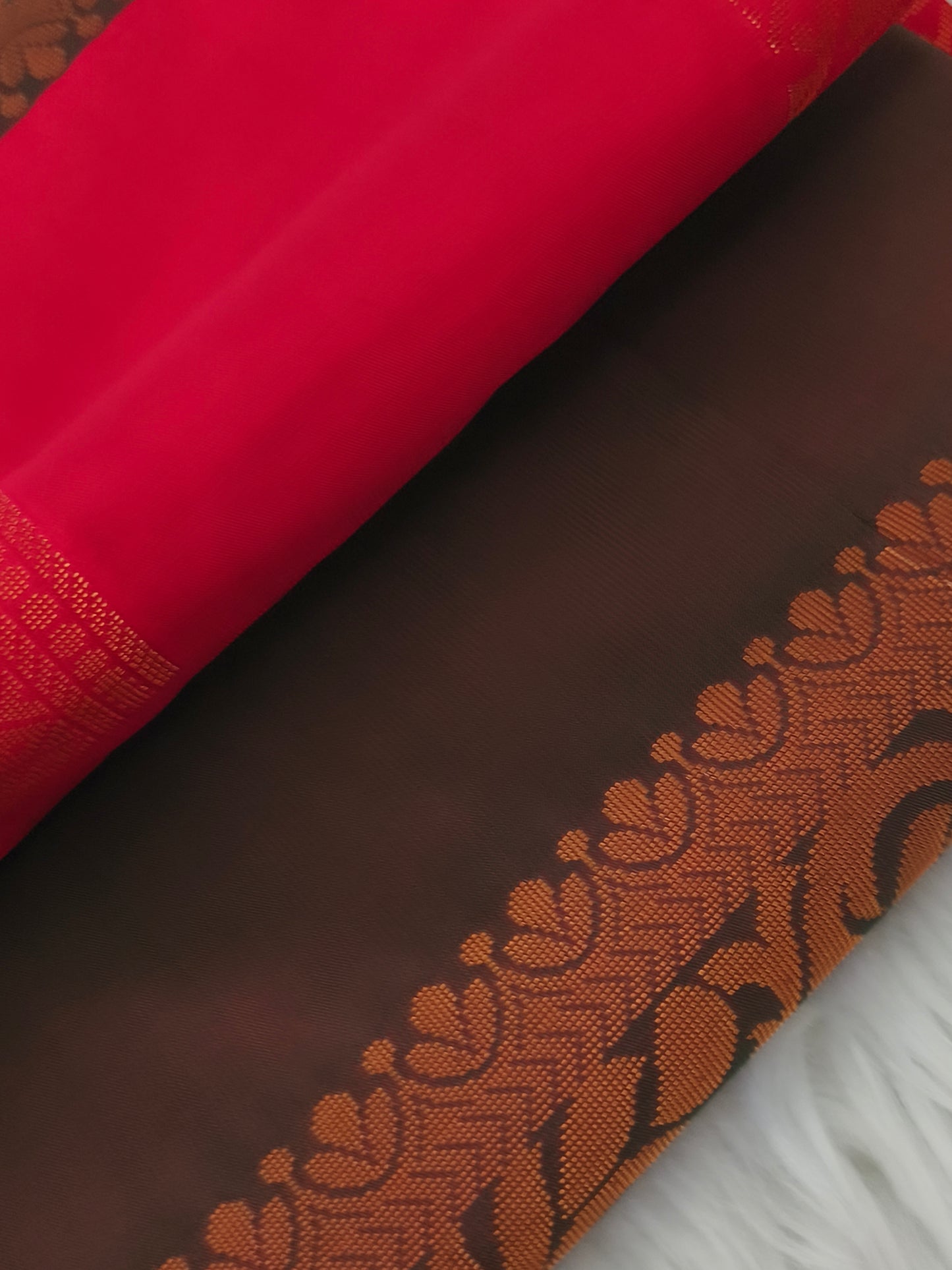 Red Kanchi Soft Silk Saree with contrast blouse