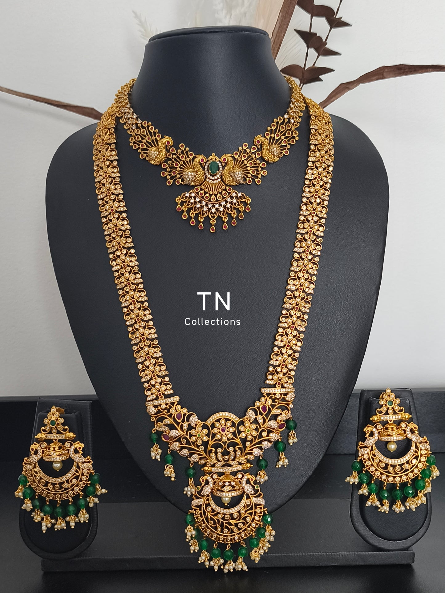 Peacock Design Matte Finish Semi Bridal Set