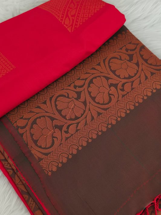 Red Kanchi Soft Silk Saree with contrast blouse