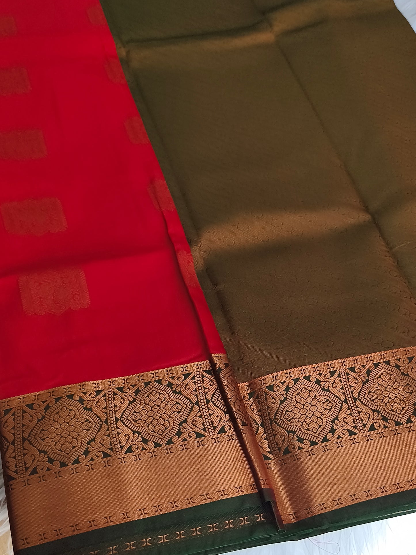 Red Premium Kanchi Semi silk saree with contrast blouse