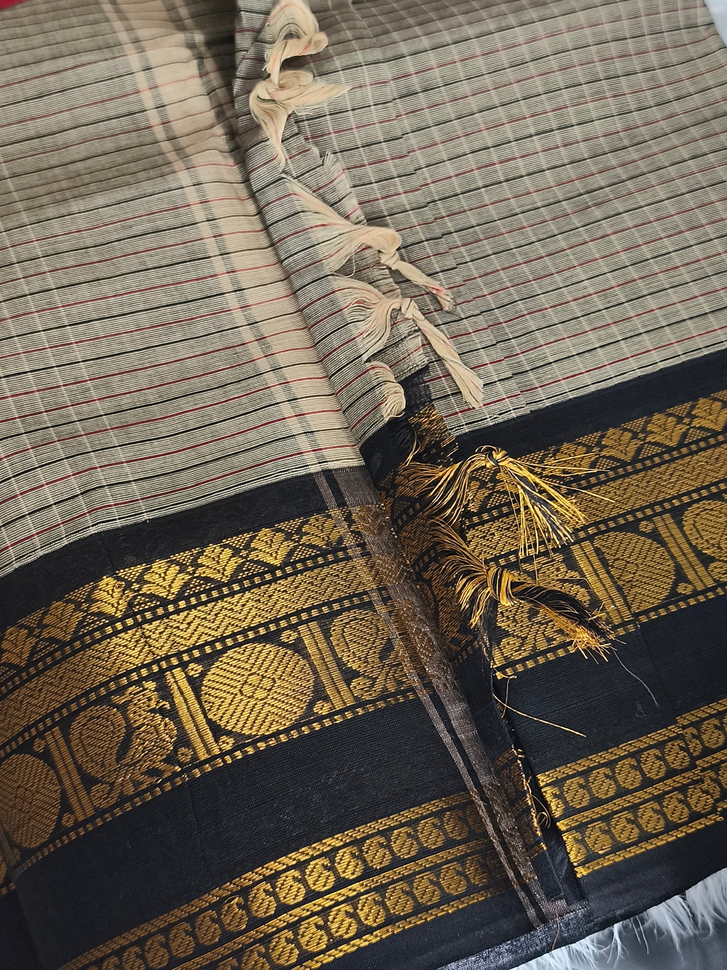 Pure Handloom kanchi cotton Kattam Saree