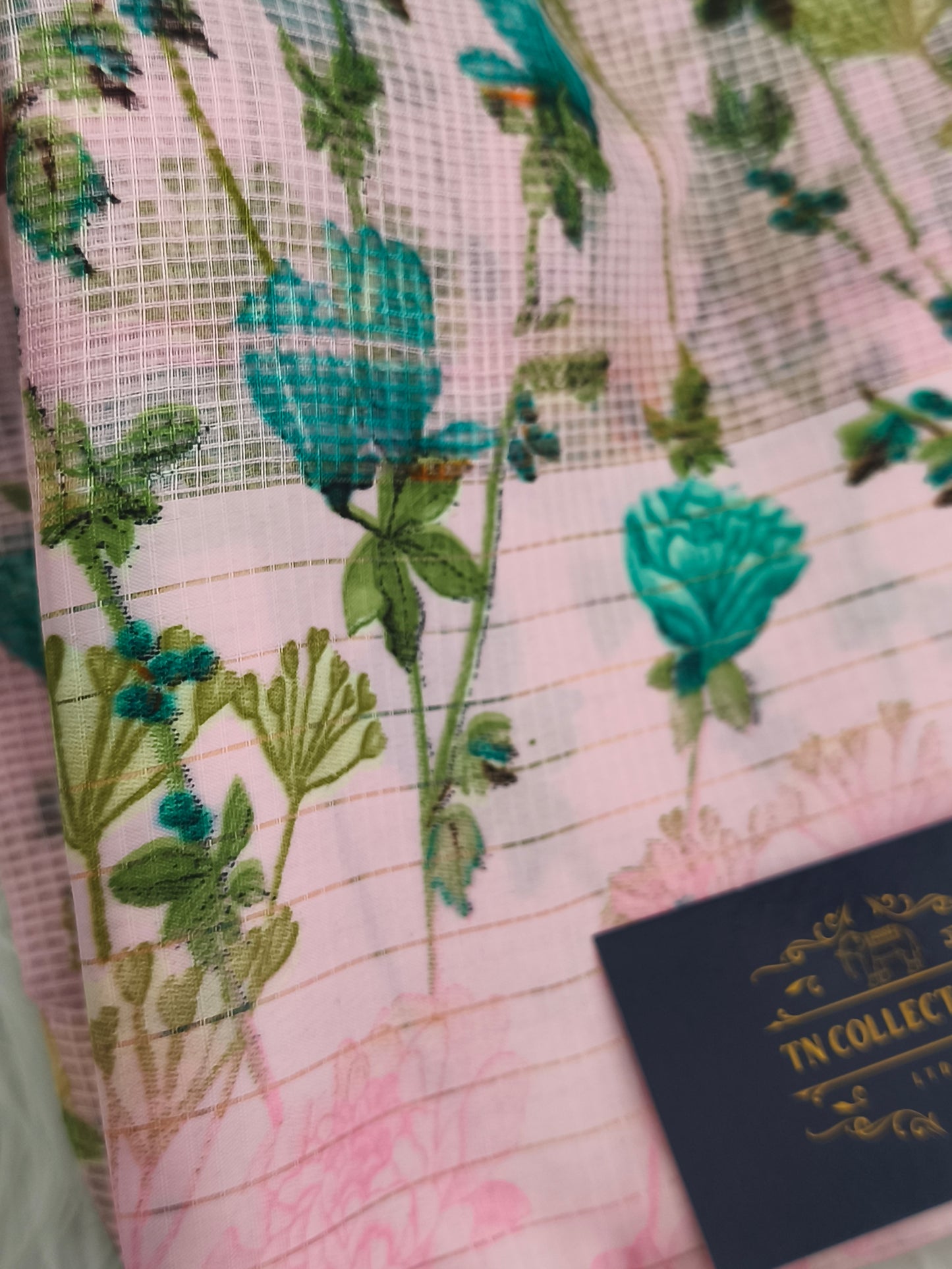 Floral Check Linen cotton saree