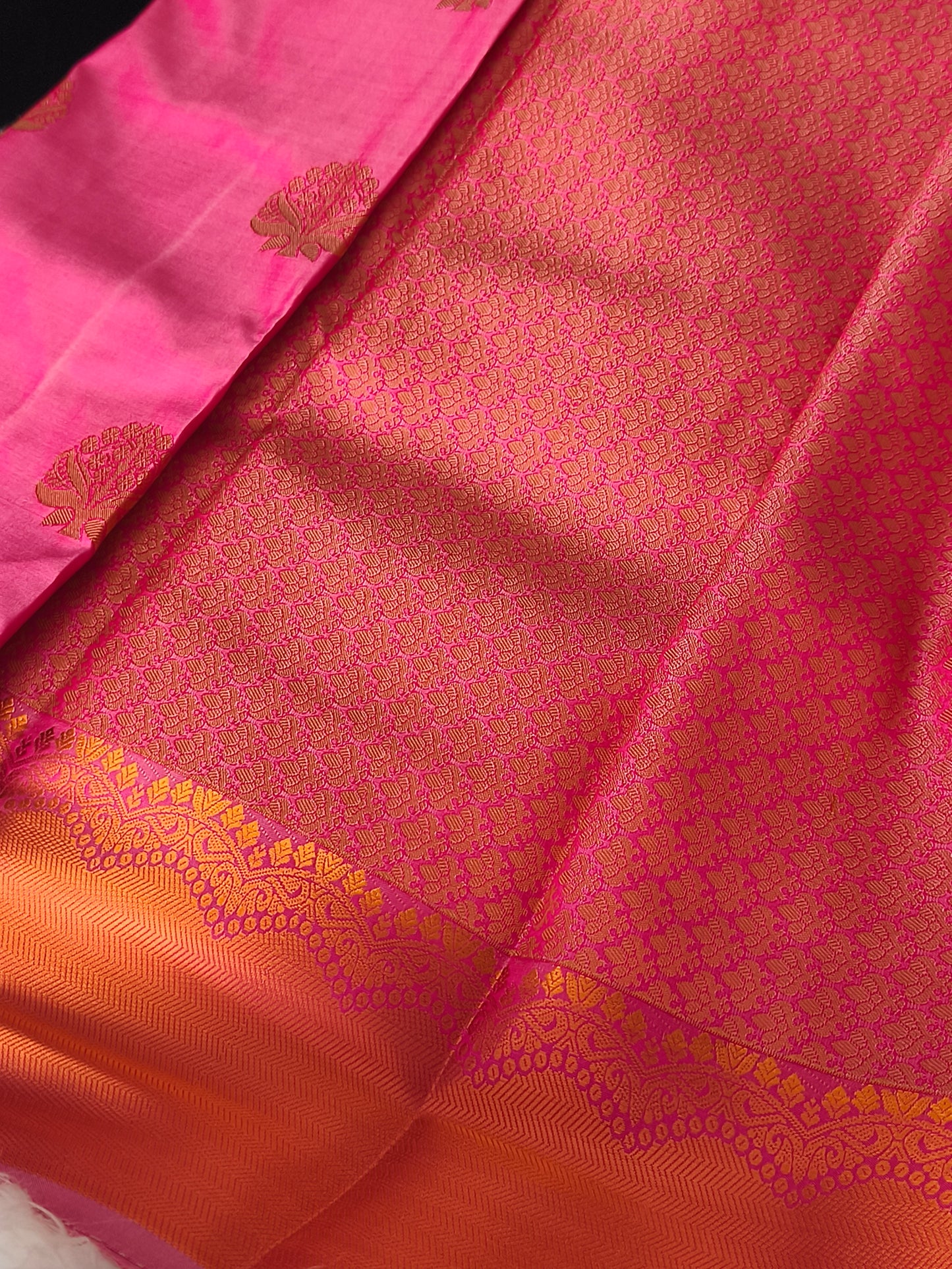 Pink Kanchi embossed soft silk saree