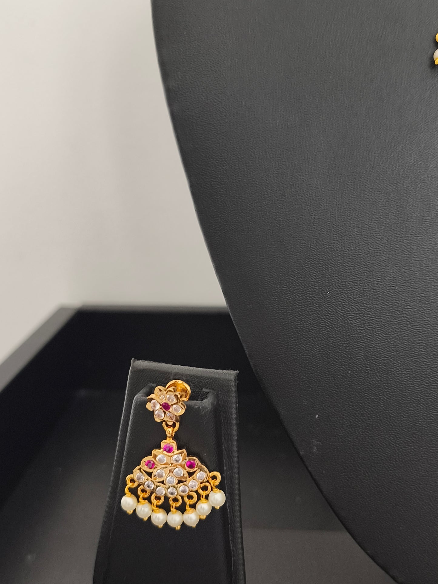 Traditional Micro gold plated Attiyal with earrings (Ruby & White stones)