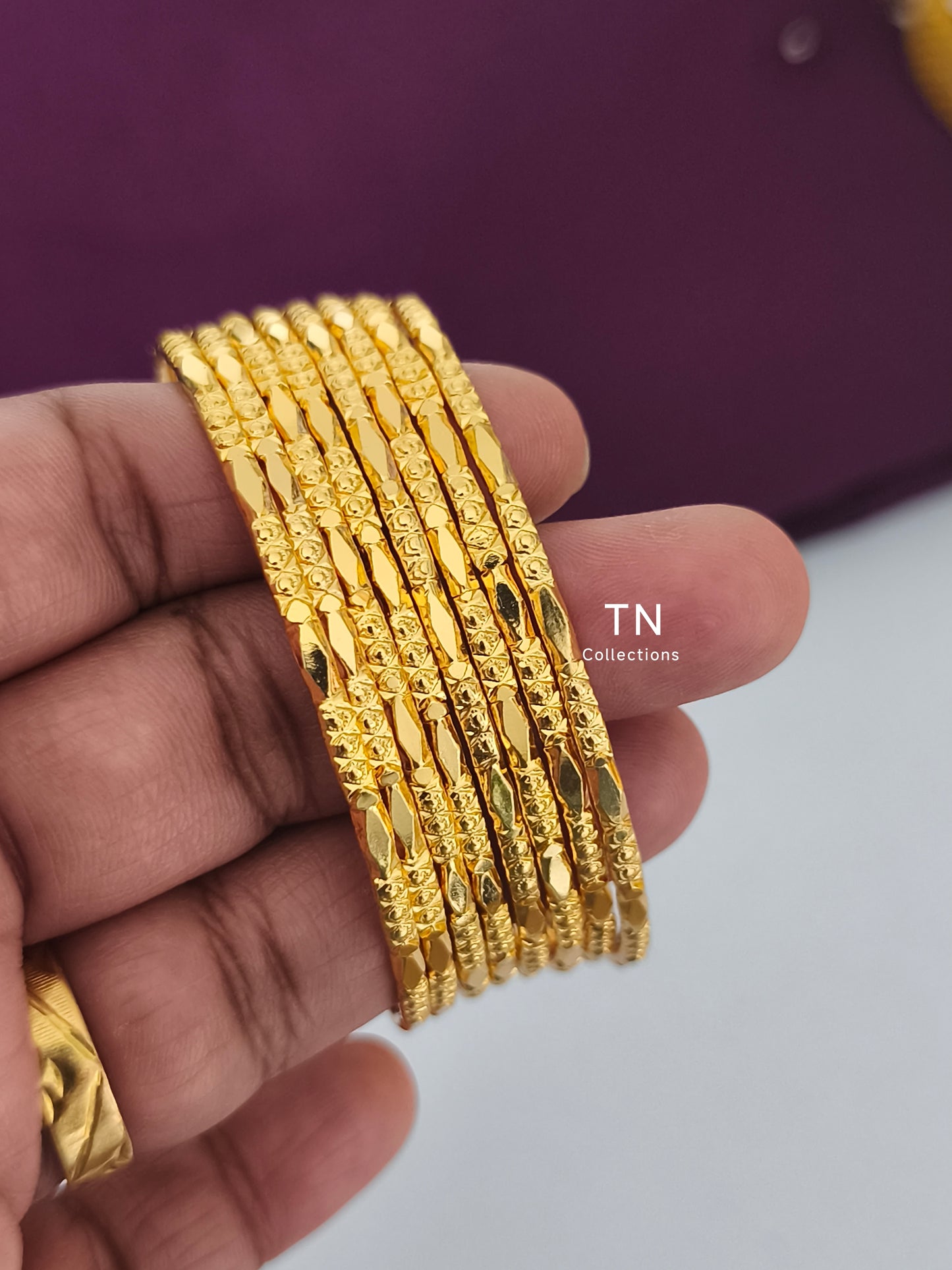Gold Plated Simple Slim Bangles Set (Size 2.6)