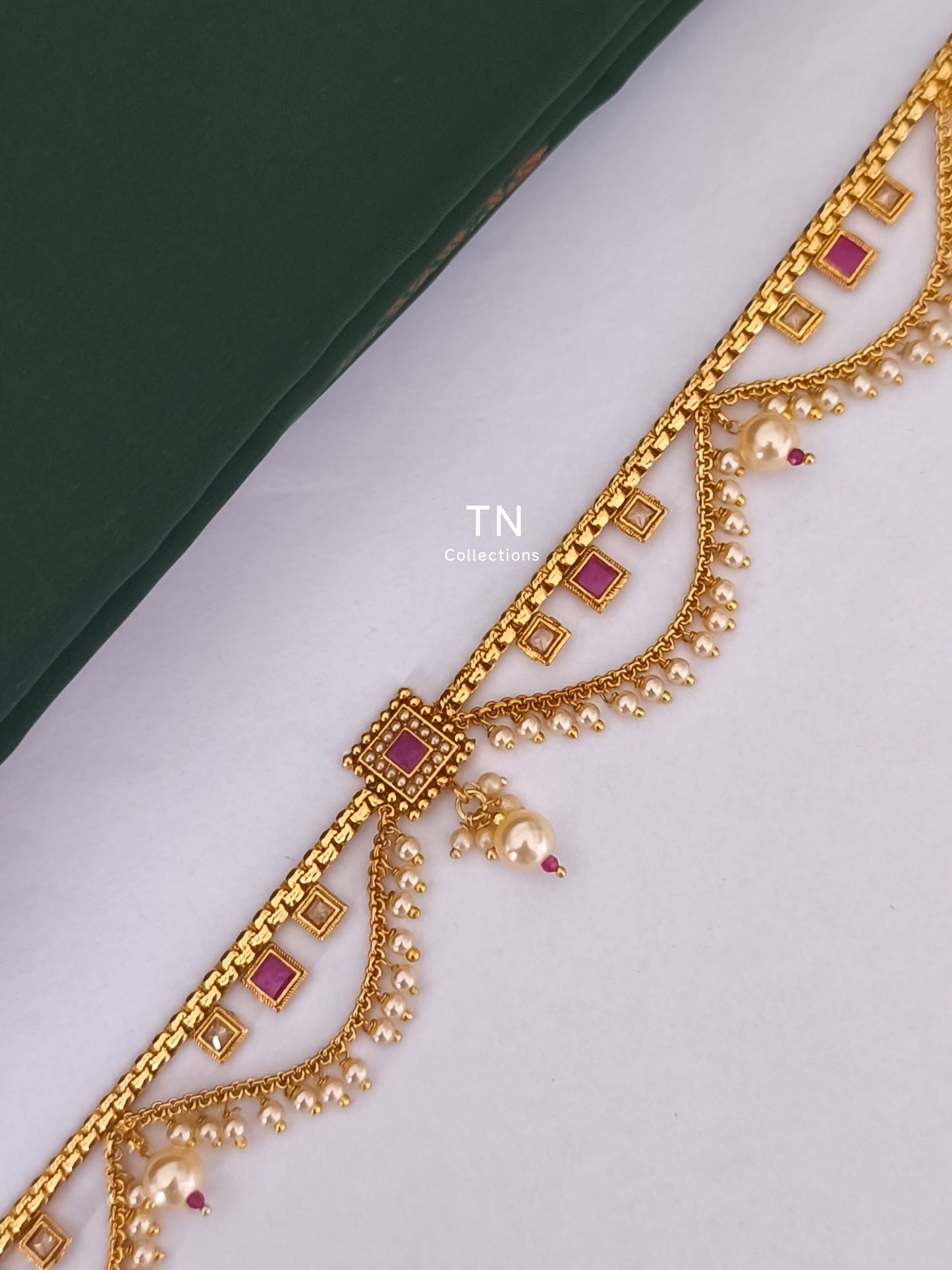 Antique Polish Hip Chain (Ruby & white stones)