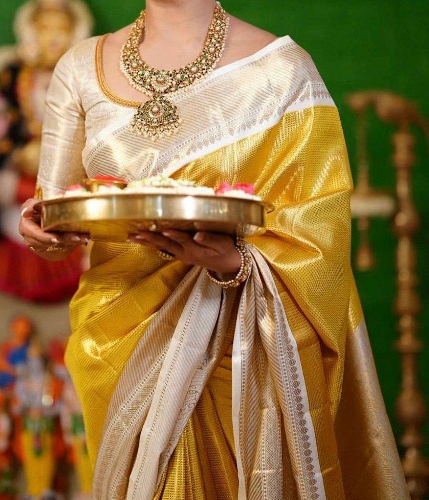 Gold finish Tissue silk saree