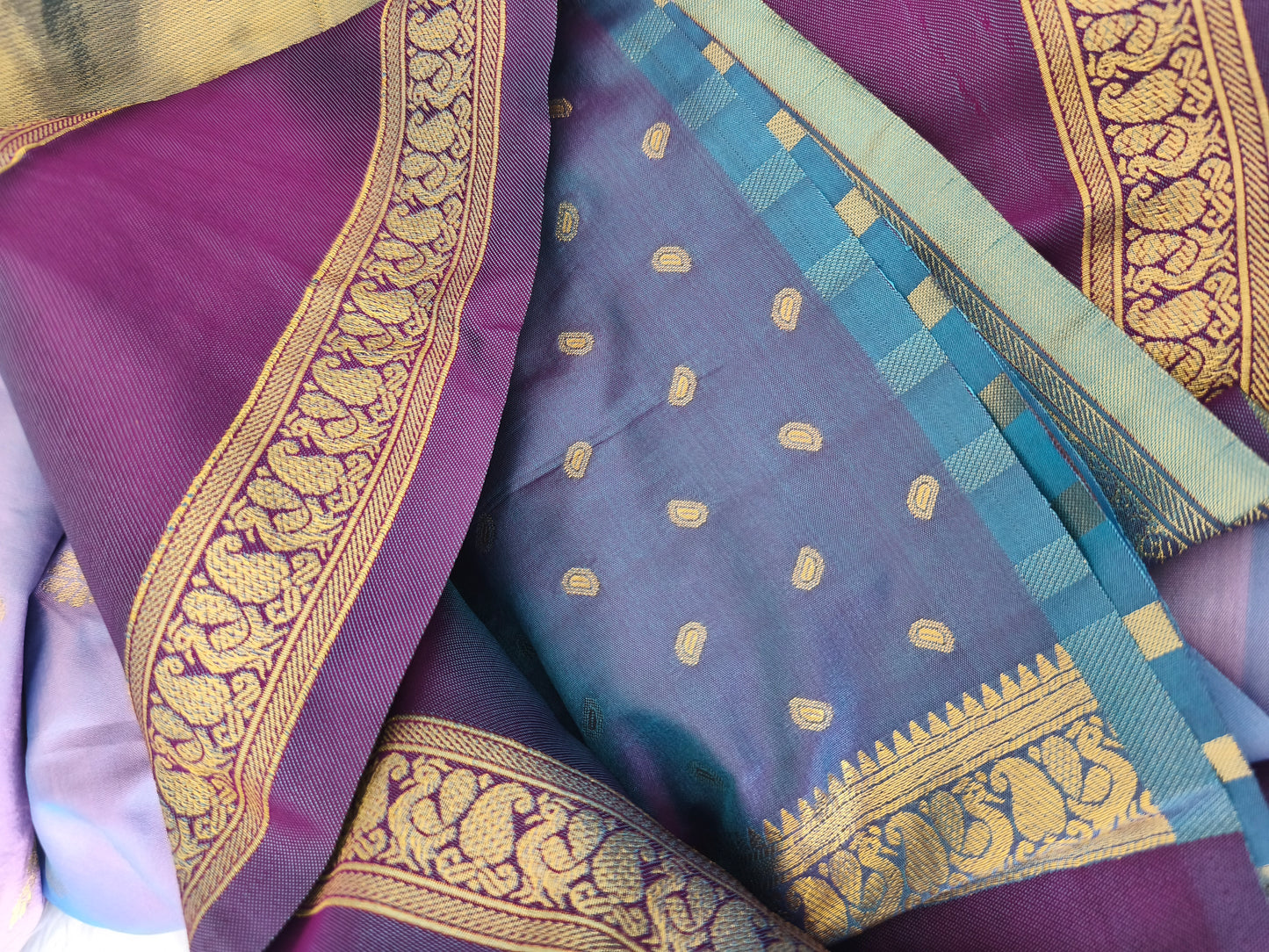 kanjivaram Banaras Soft Pattu saree with contrast blouse