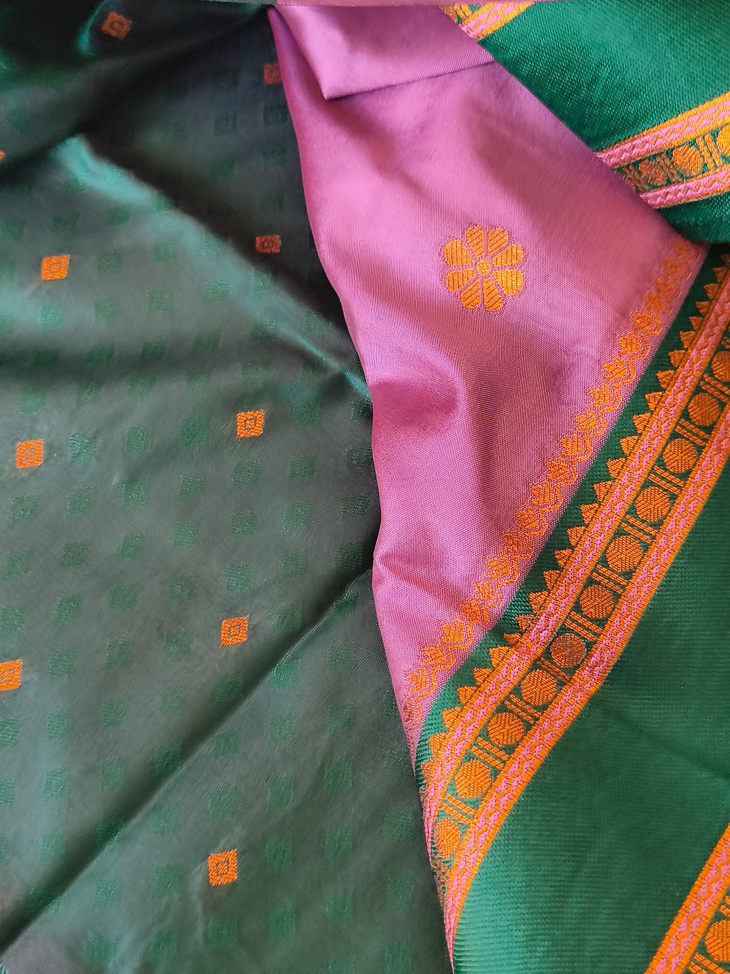 Banaras Semi Soft Silk Saree with contrast blouse and rich pallu