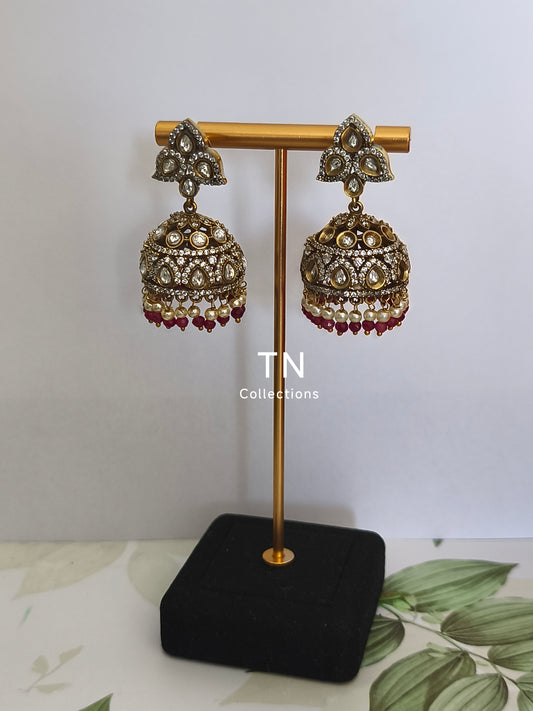 Victorian style AD Earrings Jumkha with Pearls