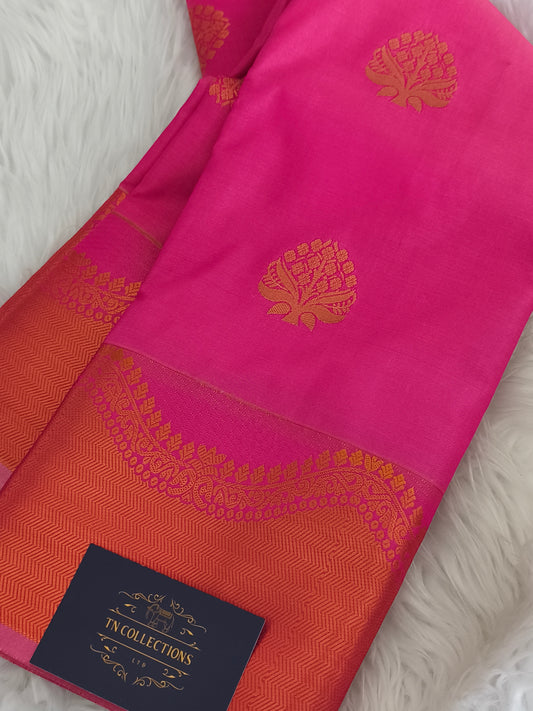 Pink Kanchi embossed soft silk saree