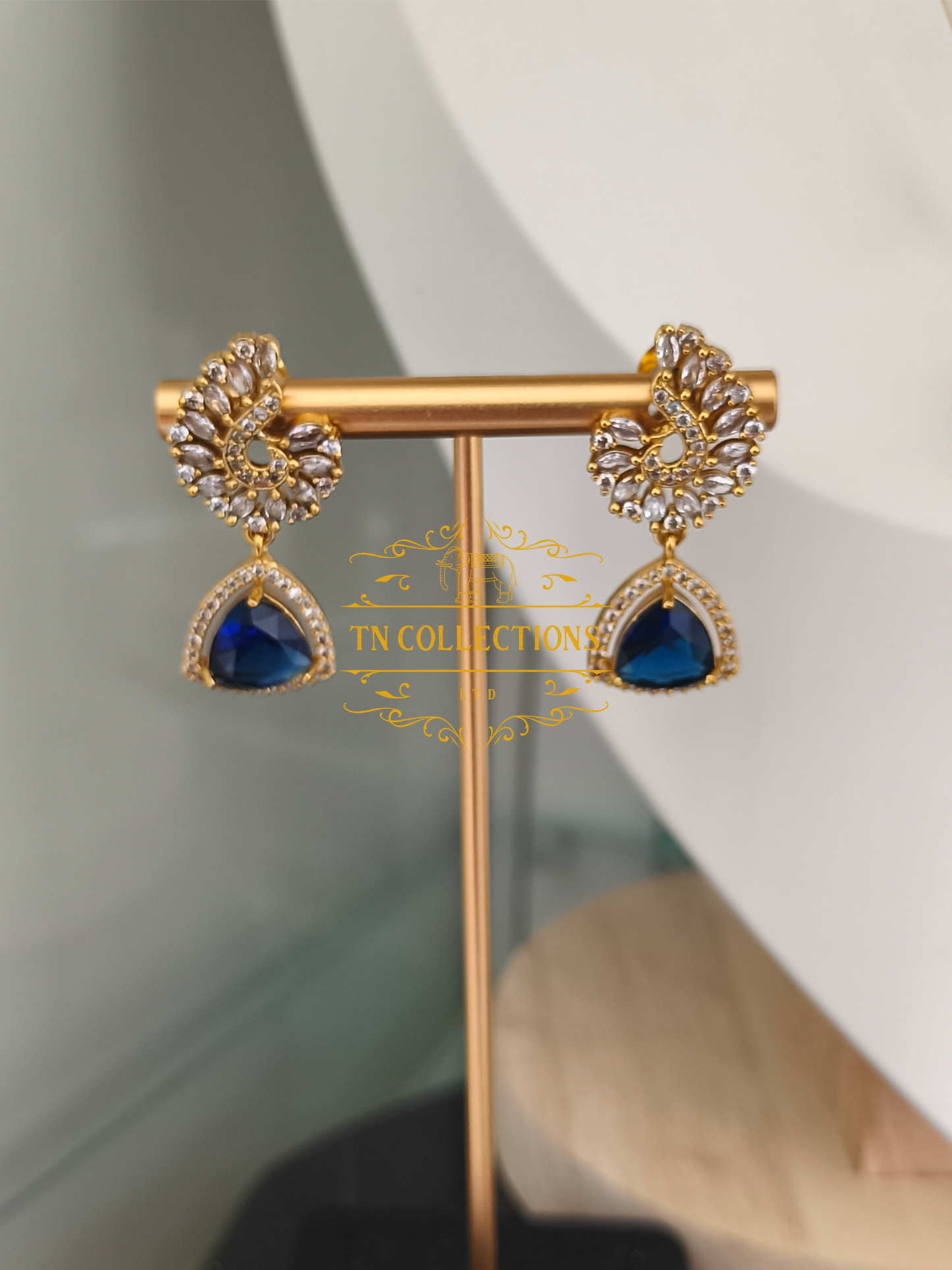 Matte Finish Indo western Invisible Necklace with earrings(Blue)