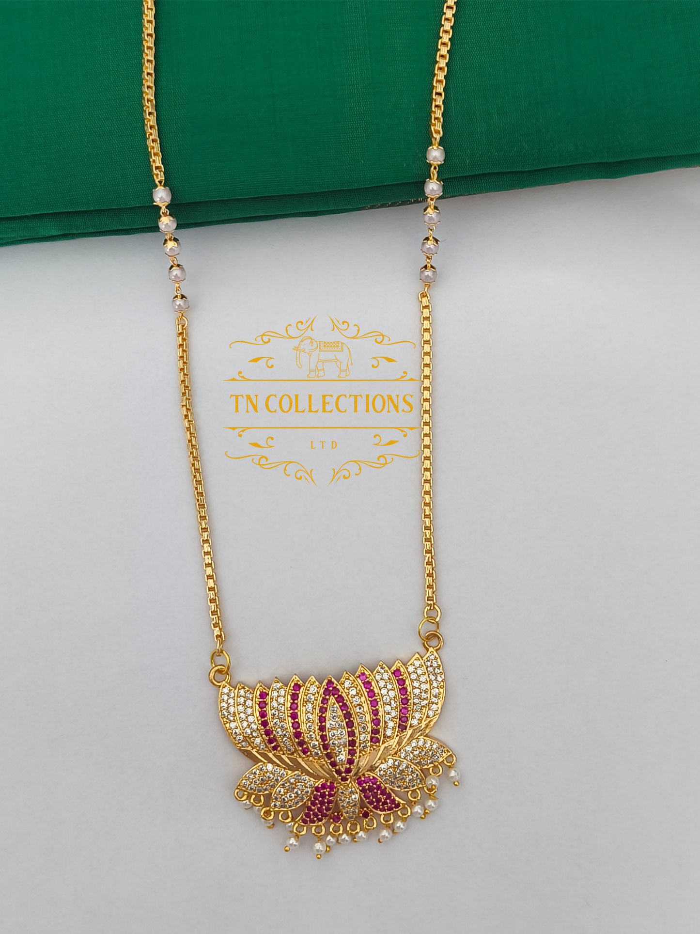 Micro Gold-Plated Traditional lotus pathakkam with pearl chain