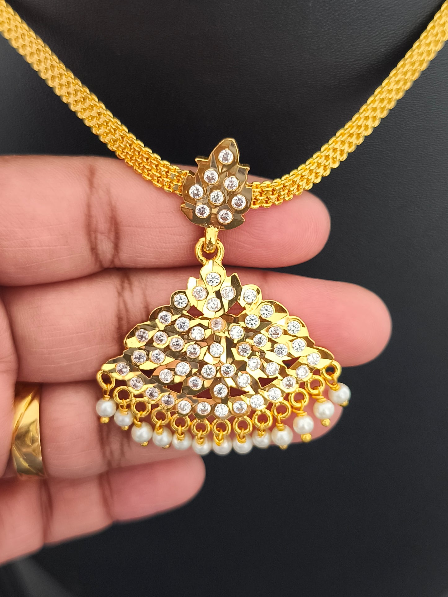 Traditional Impon Micro gold plated Attiyal/ Attigai with pearls hanging