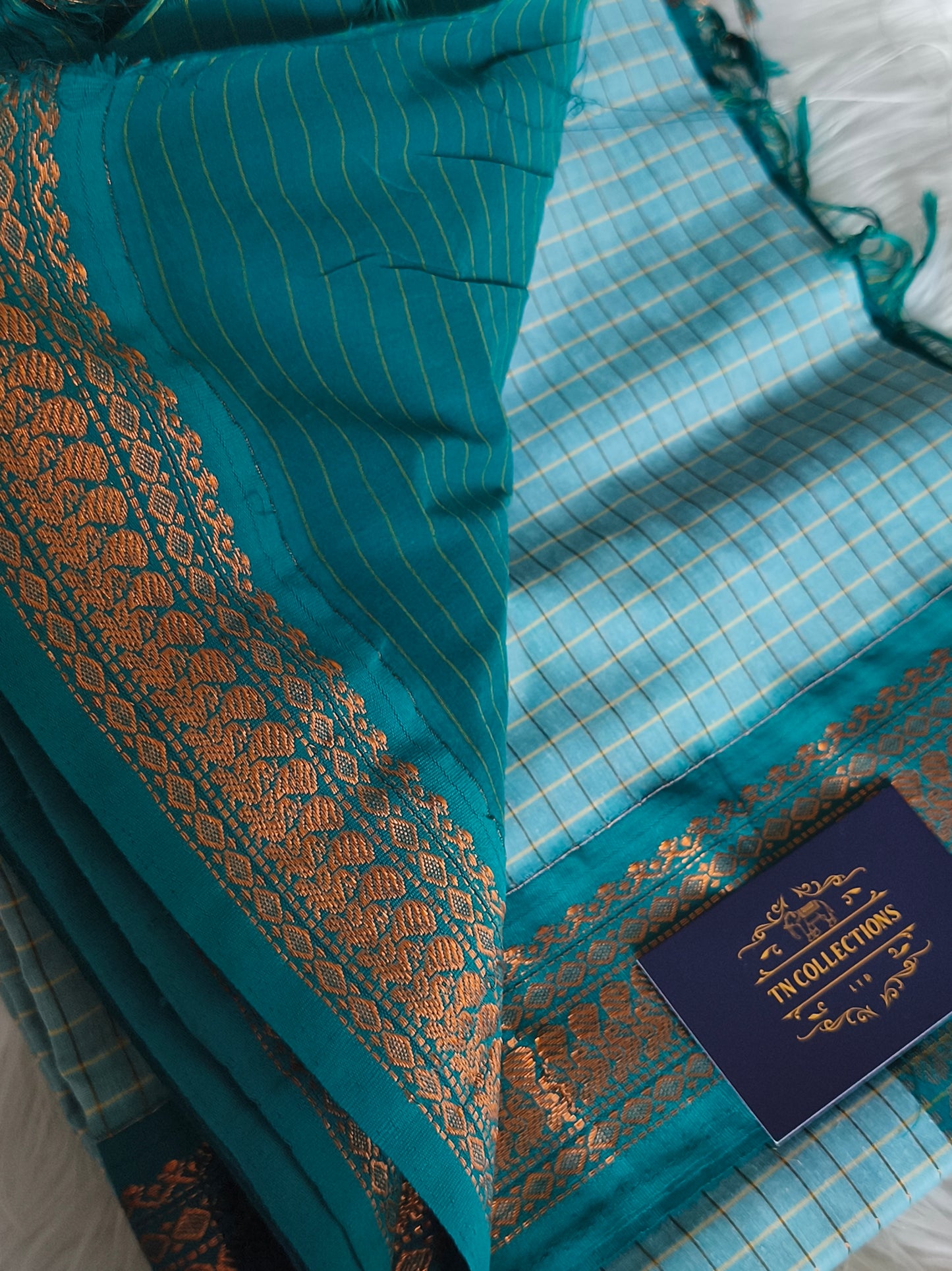 Stunning Kalyani Cotton Pattu Saree with contrast blouse