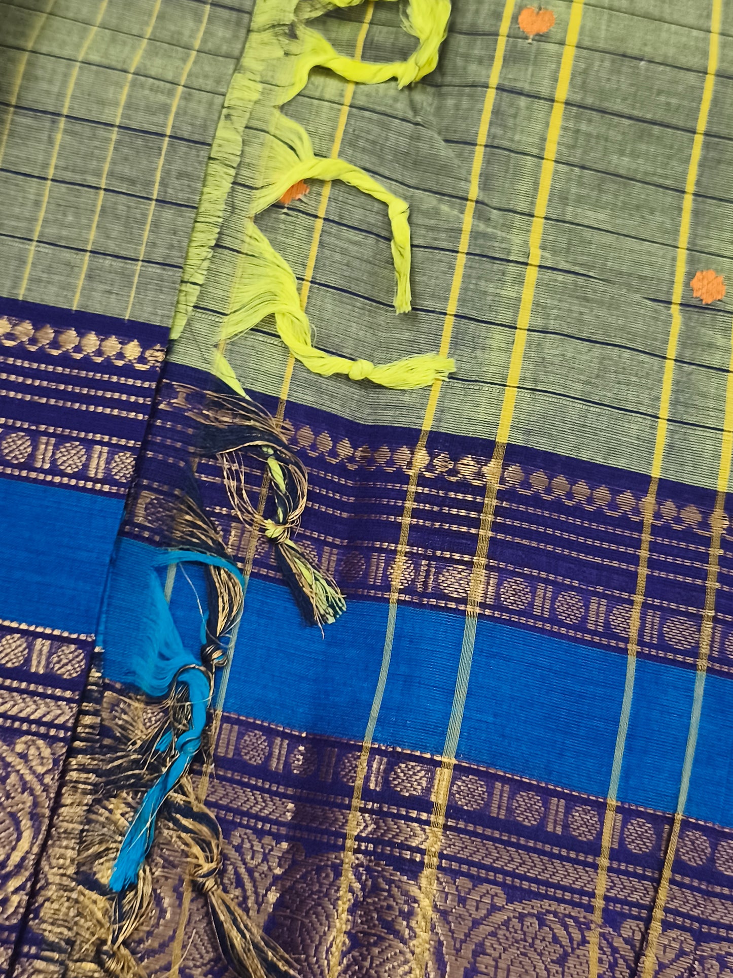 Pure handloom checked design kanchi cotton saree