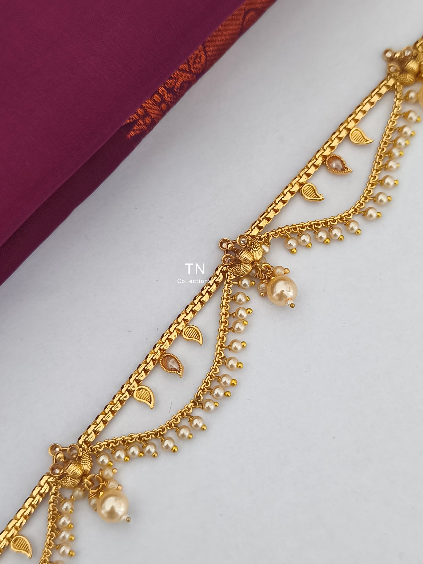 Antique finish Hip Chain (White stones )