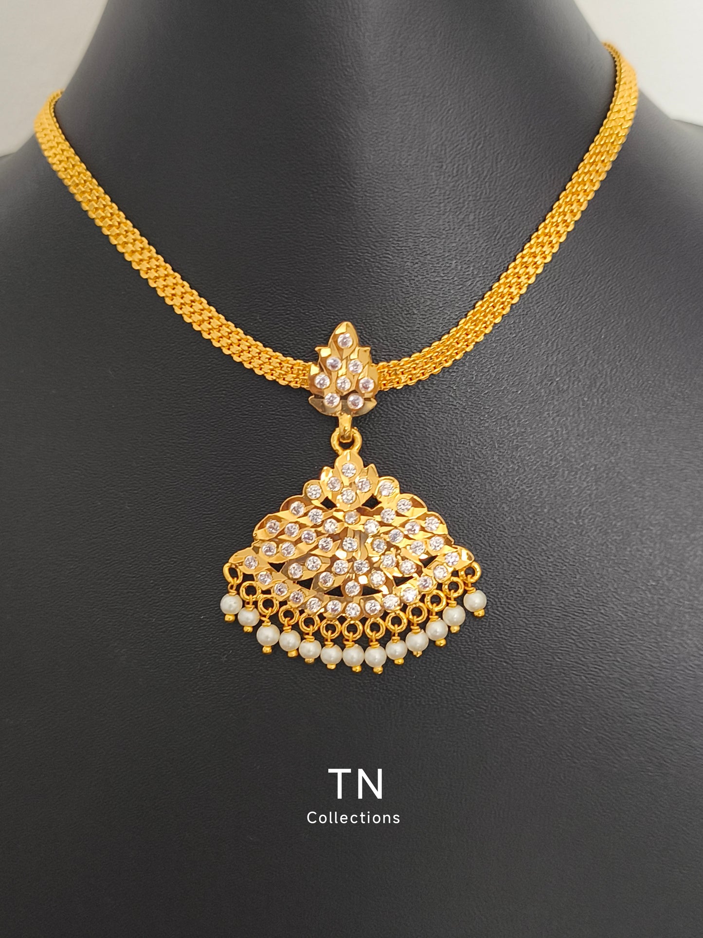 Traditional Impon Micro gold plated Attiyal/ Attigai with pearls hanging