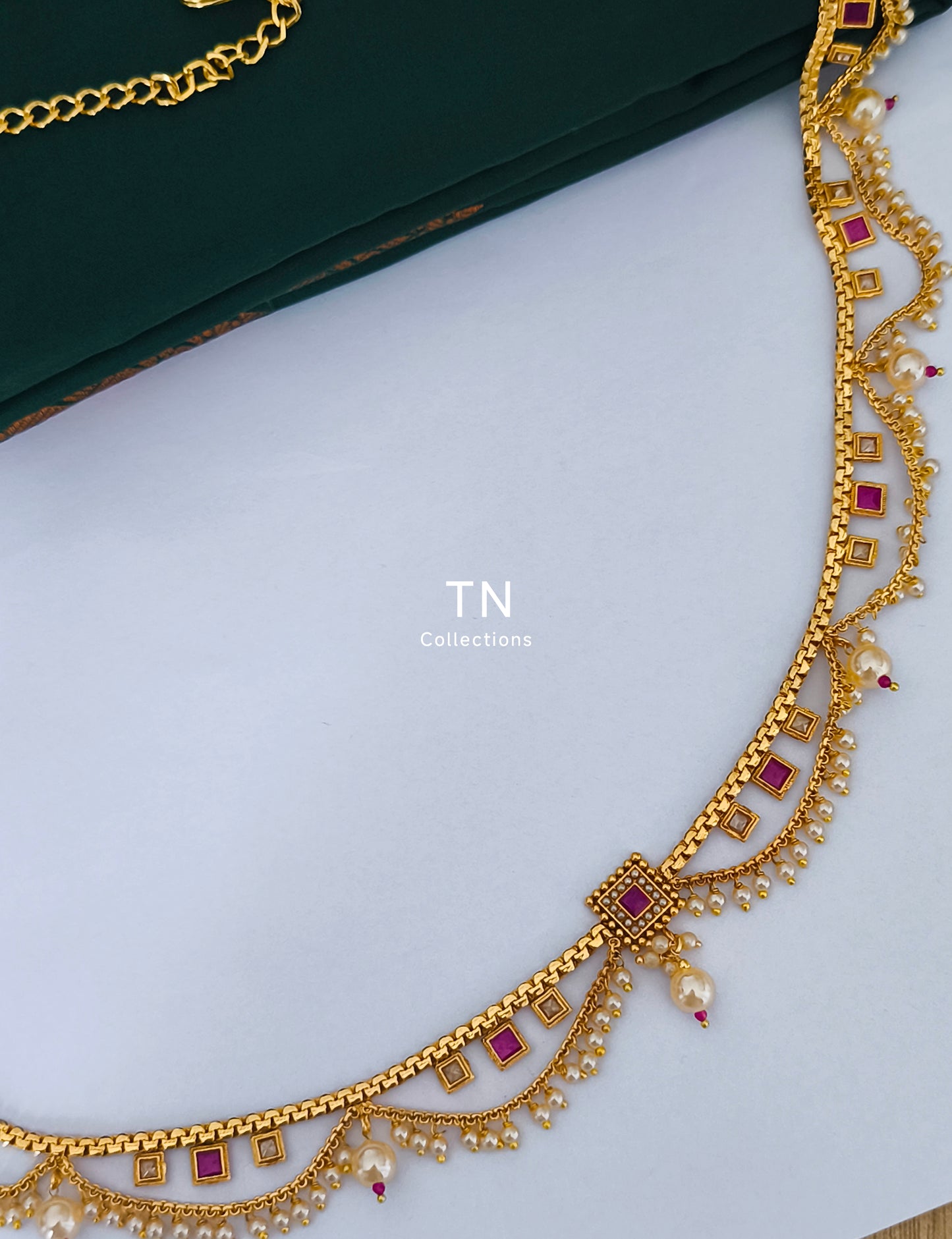 Antique Polish Hip Chain (Ruby & white stones)