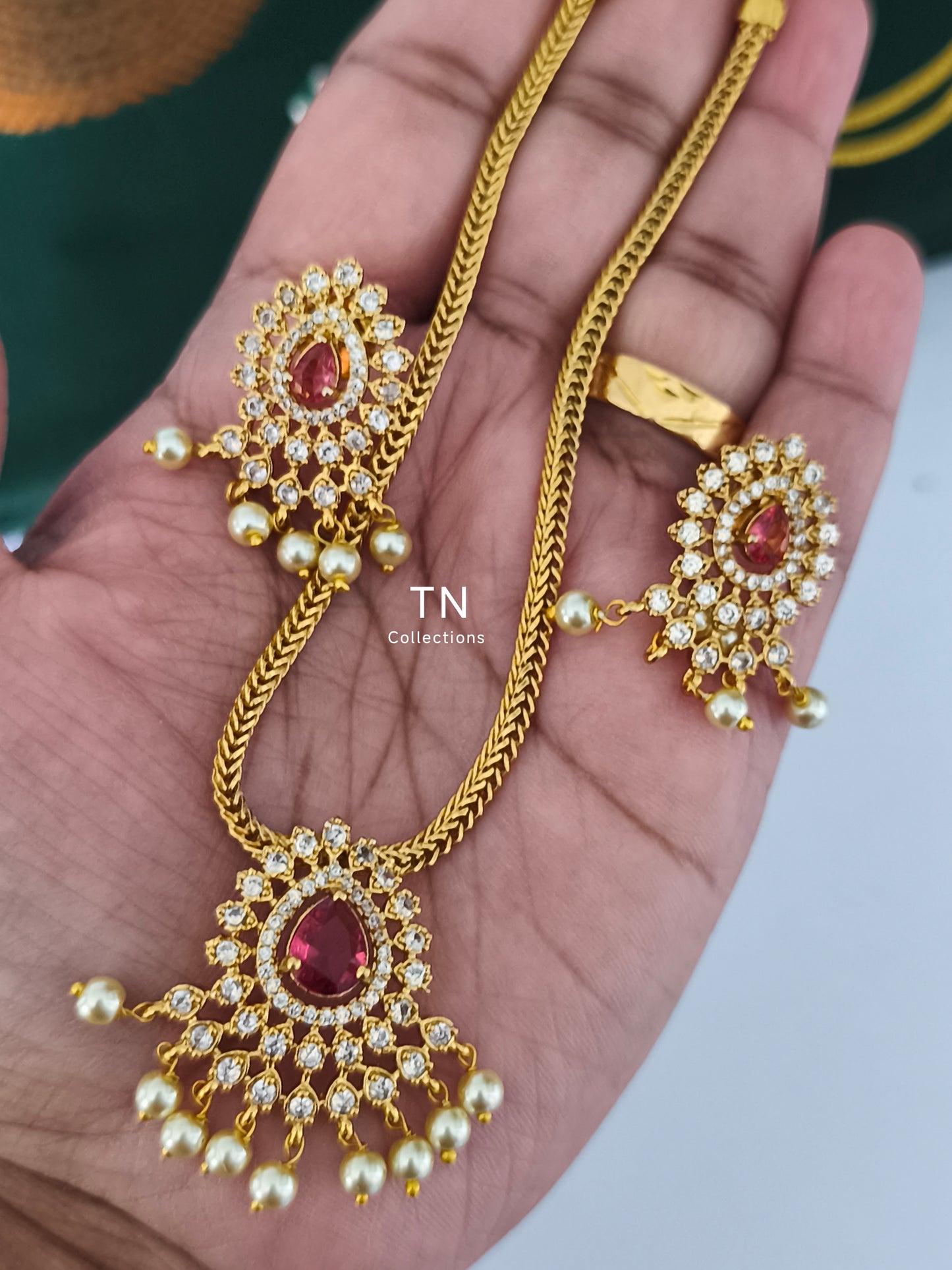 Antique Polish Simple Necklace set (Maroon)