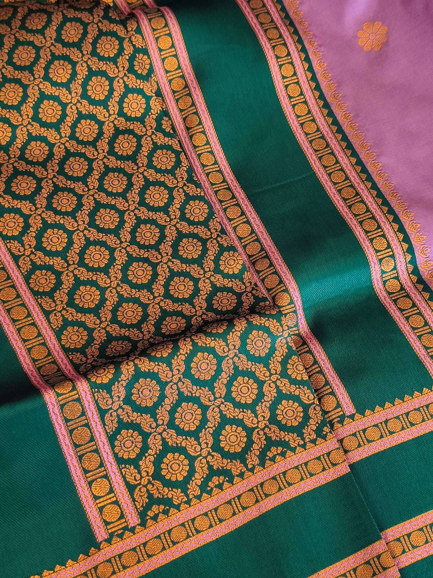 Banaras Semi Soft Silk Saree with contrast blouse and rich pallu