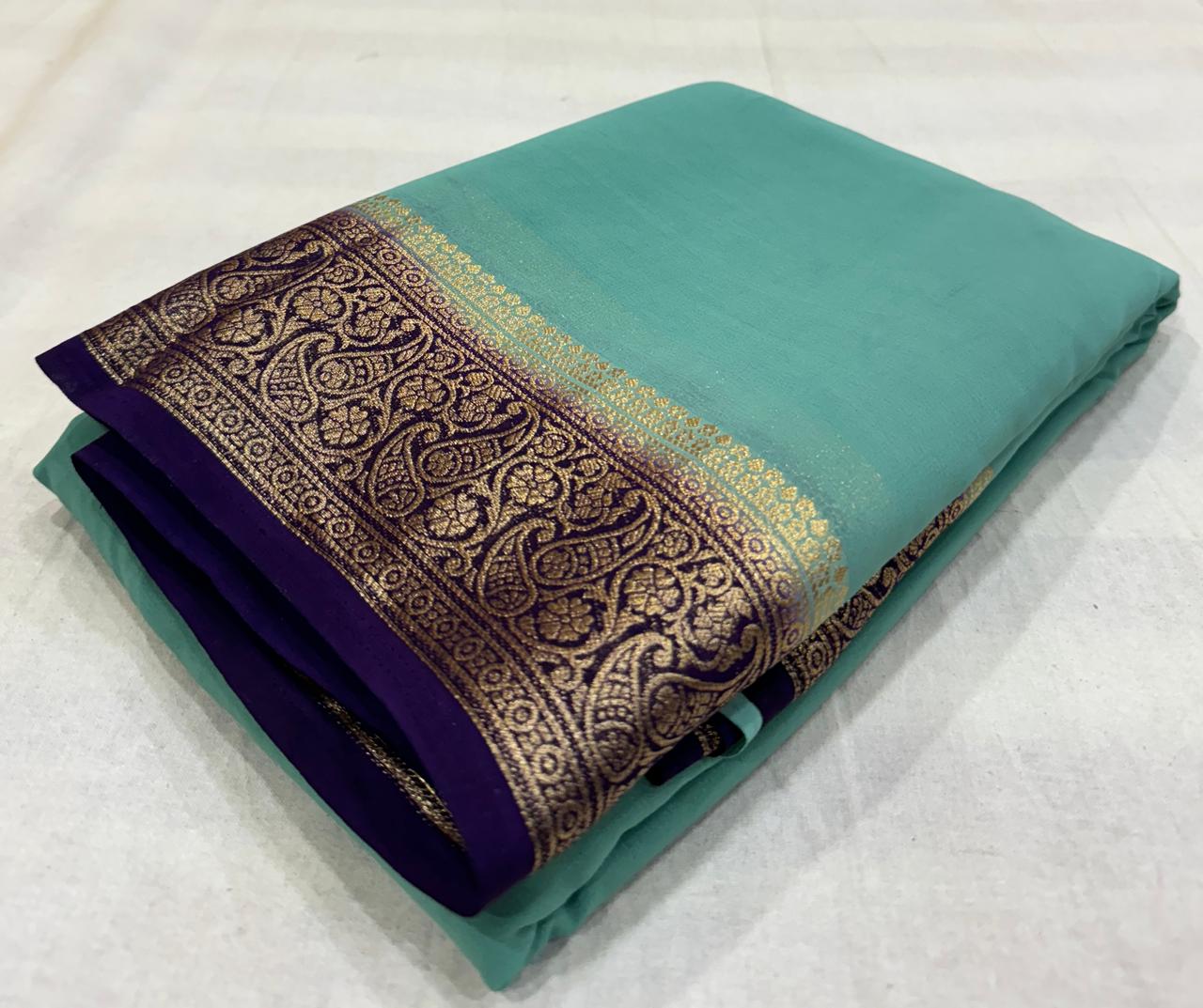 Teal colour Chiffon Georgette saree