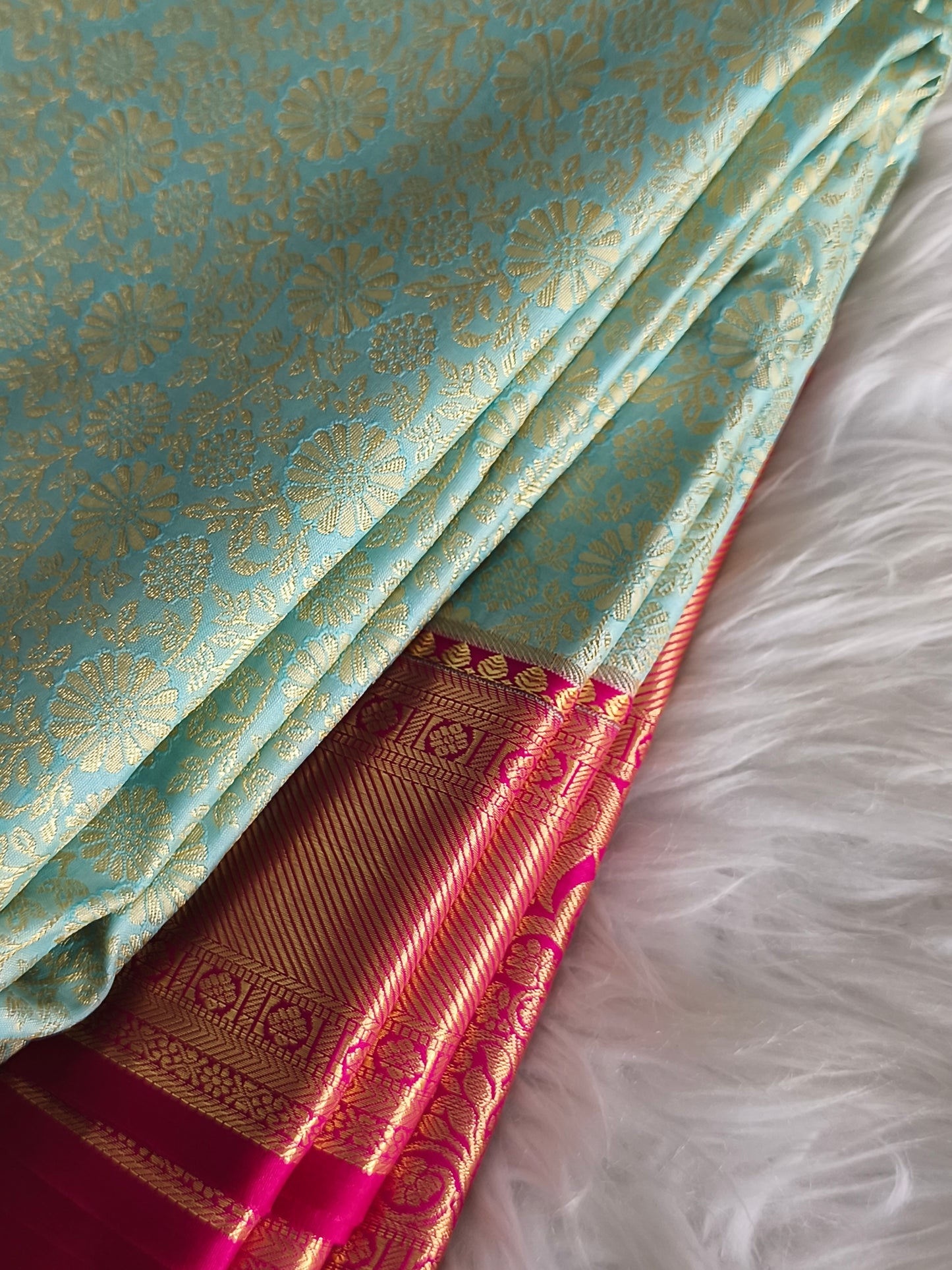 Traditional Semi Kanchipuram Silk saree with contrast blouse