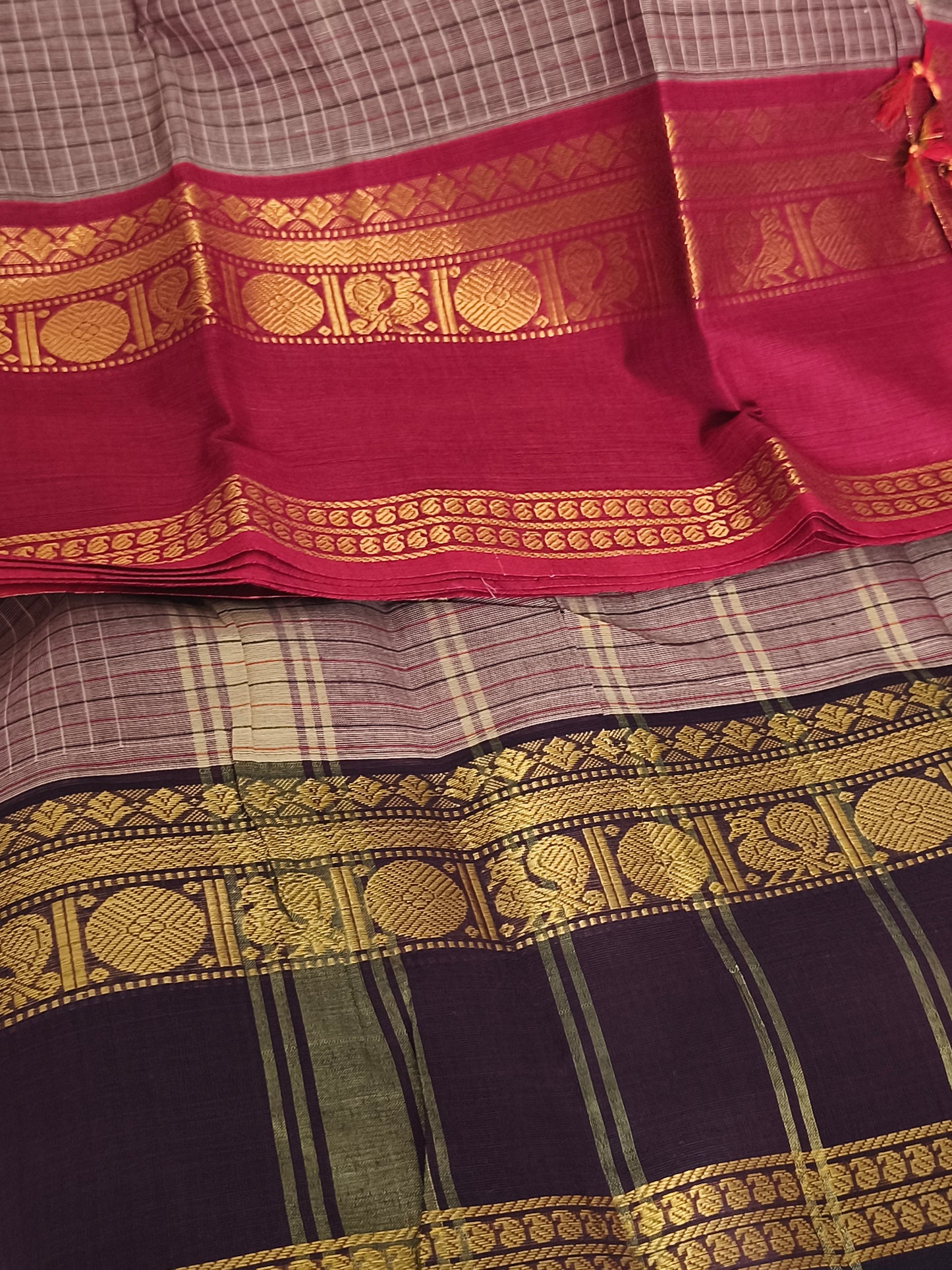 Pure Handloom kanchi cotton Kattam Saree