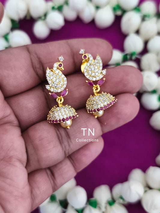 AD Gold Finish Kids Peacock Earrings