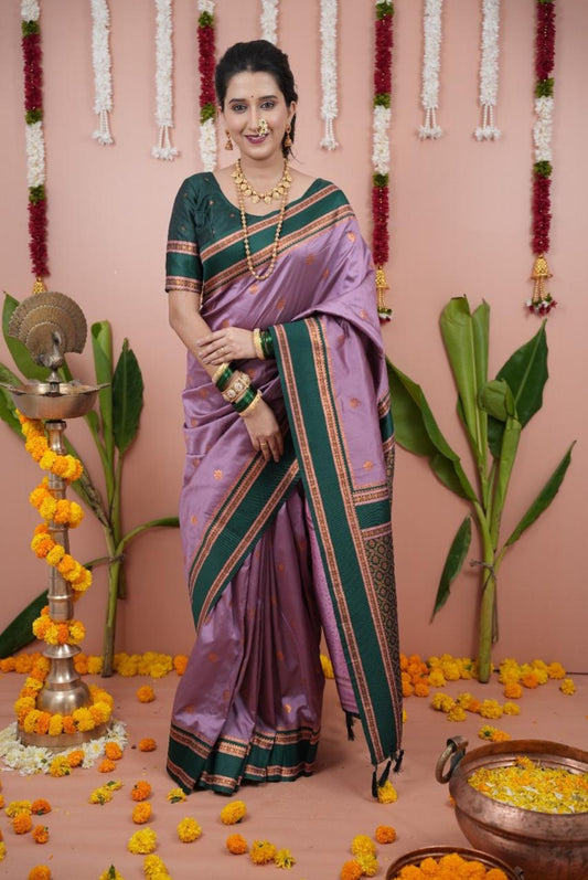 Banaras Semi Soft Silk Saree with contrast blouse and rich pallu