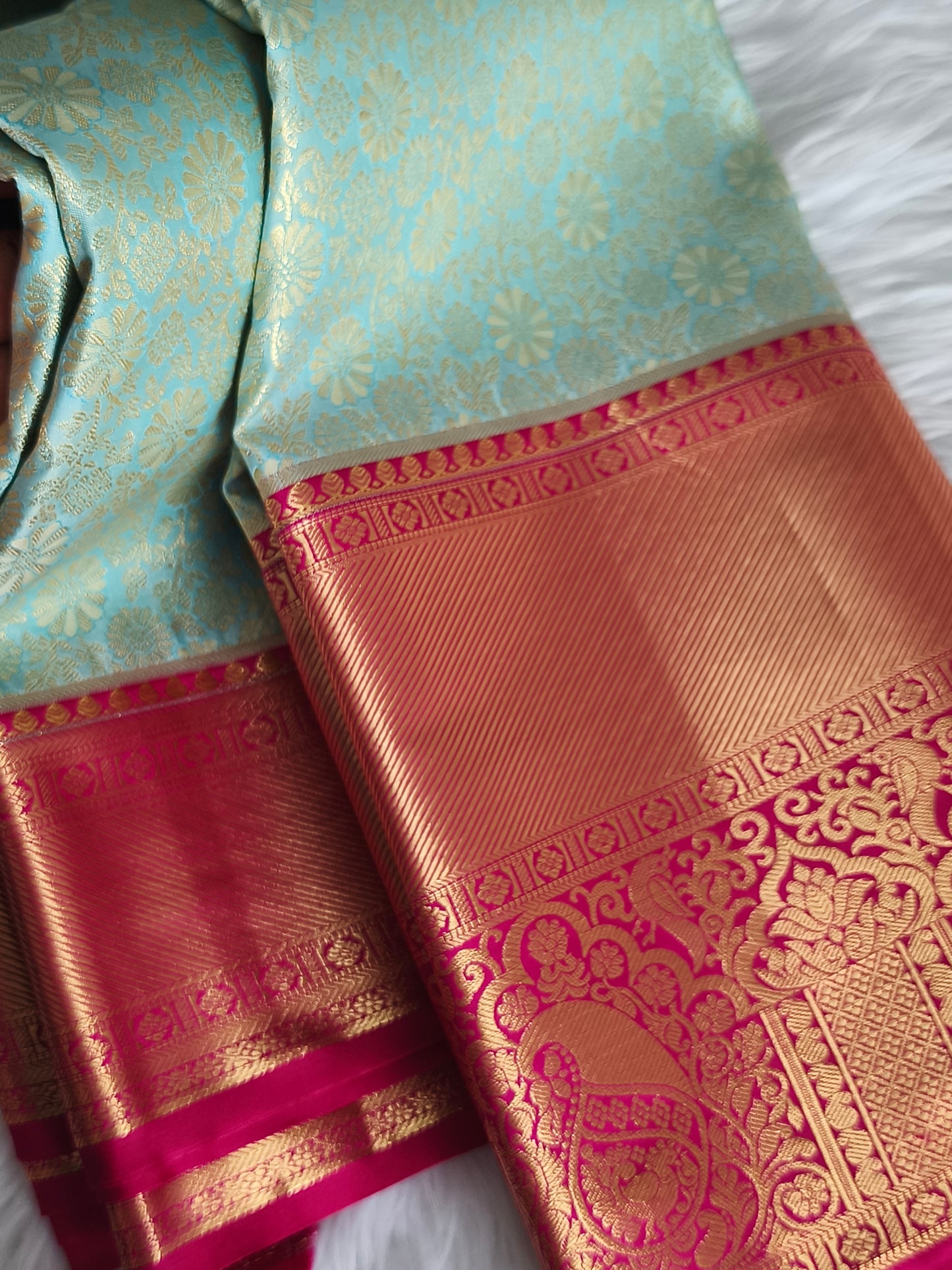 Traditional Semi Kanchipuram Silk saree with contrast blouse