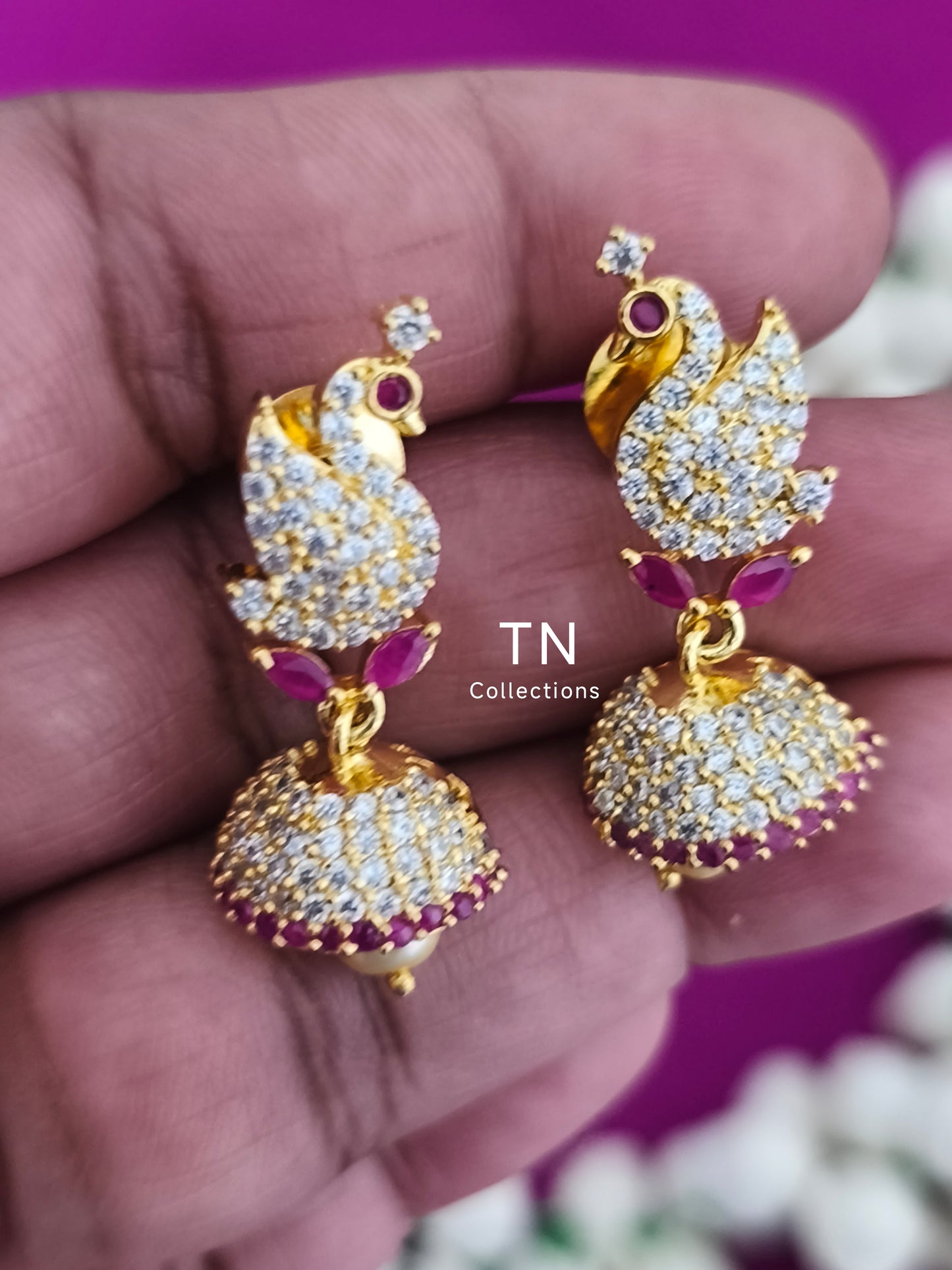 AD Gold Finish Kids Peacock Earrings