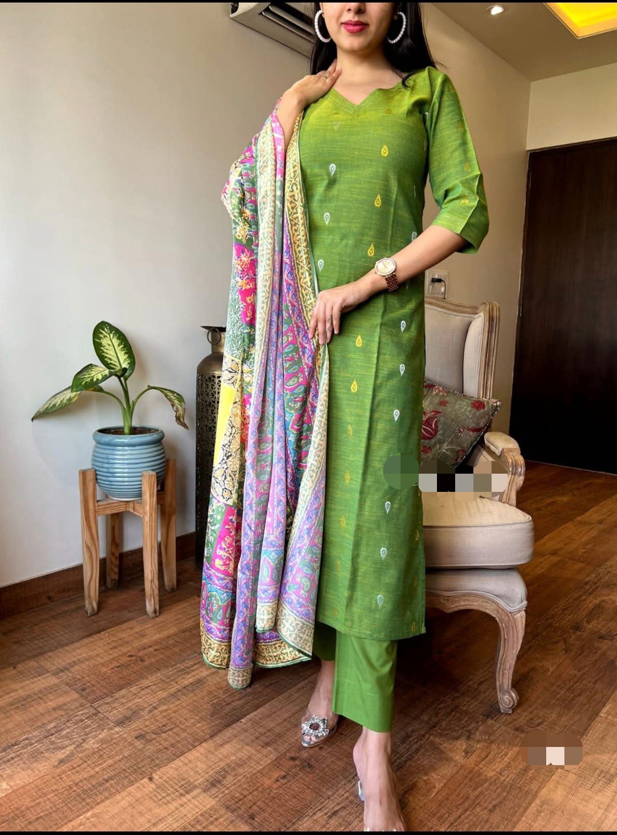Stunning Cotton 3pcs kurthi set (Size XXL)