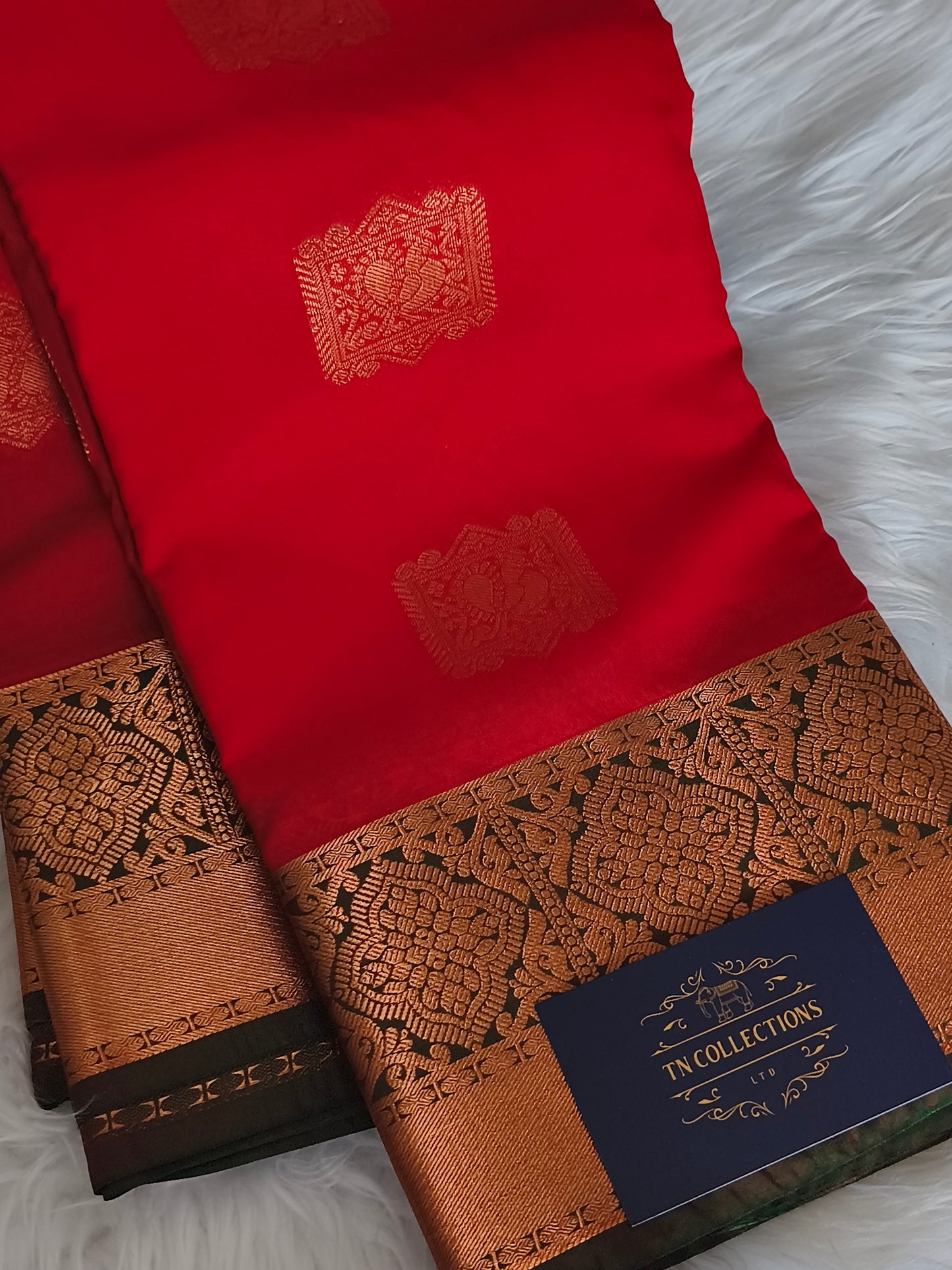 Red Premium Kanchi Semi silk saree with contrast blouse