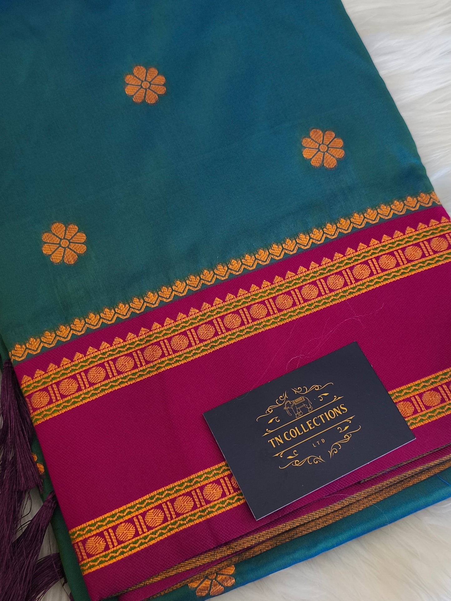 Dual tone Banaras Semi Soft Silk Saree with contrast blouse and rich pallu