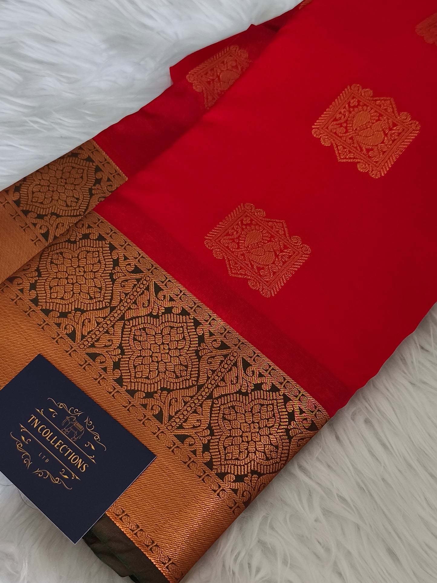 Red Premium Kanchi Semi silk saree with contrast blouse