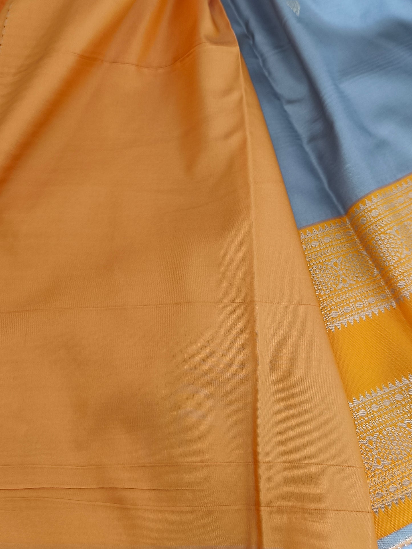 Grey with yellow Kanchi Soft silk saree