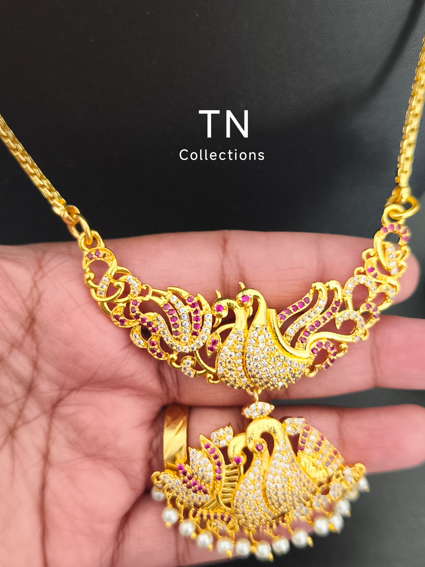 Traditional Micro gold plated Pathakkam with Single layer Pearl Chain