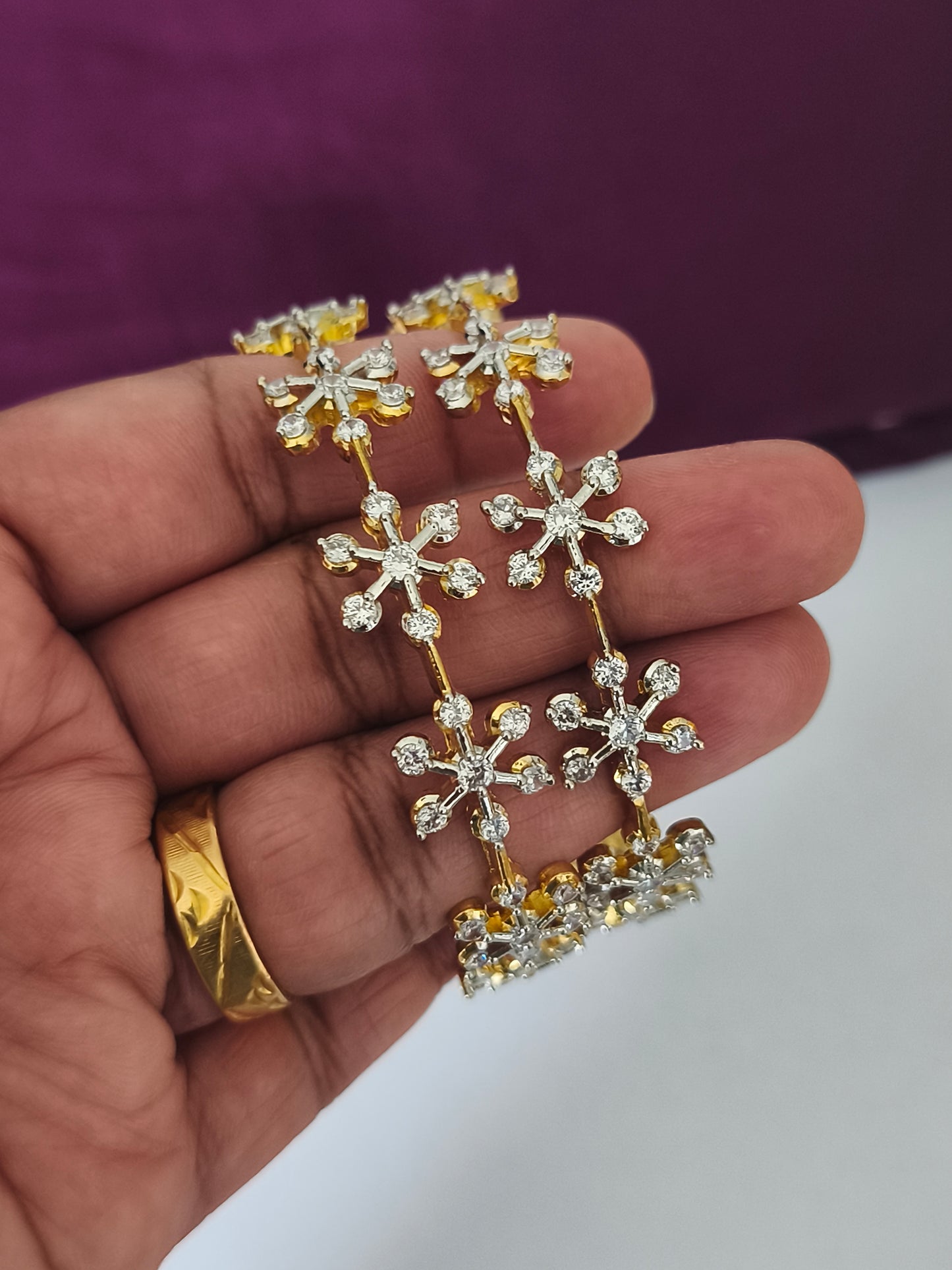 Gold plated Full white stone Floral Bangles set (Size 2.6)