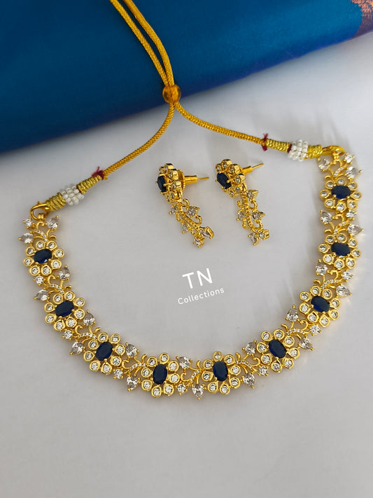 AD Blue stone Choker Necklace with earrings
