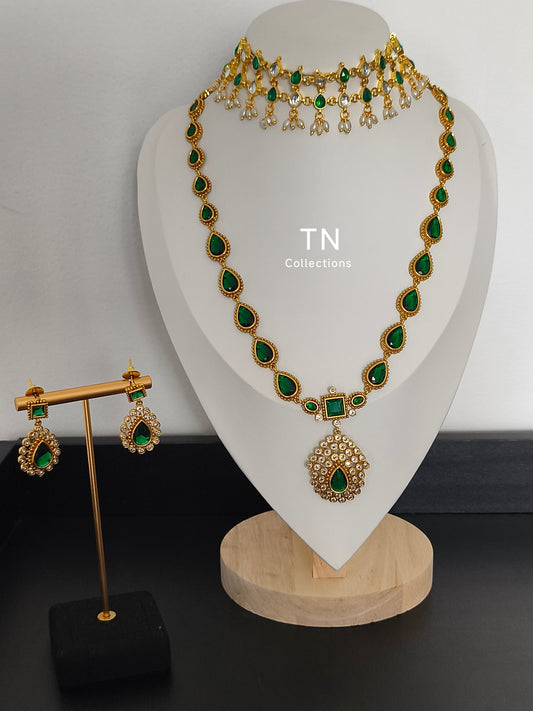 Antique gold polish Green Semi Bridal set